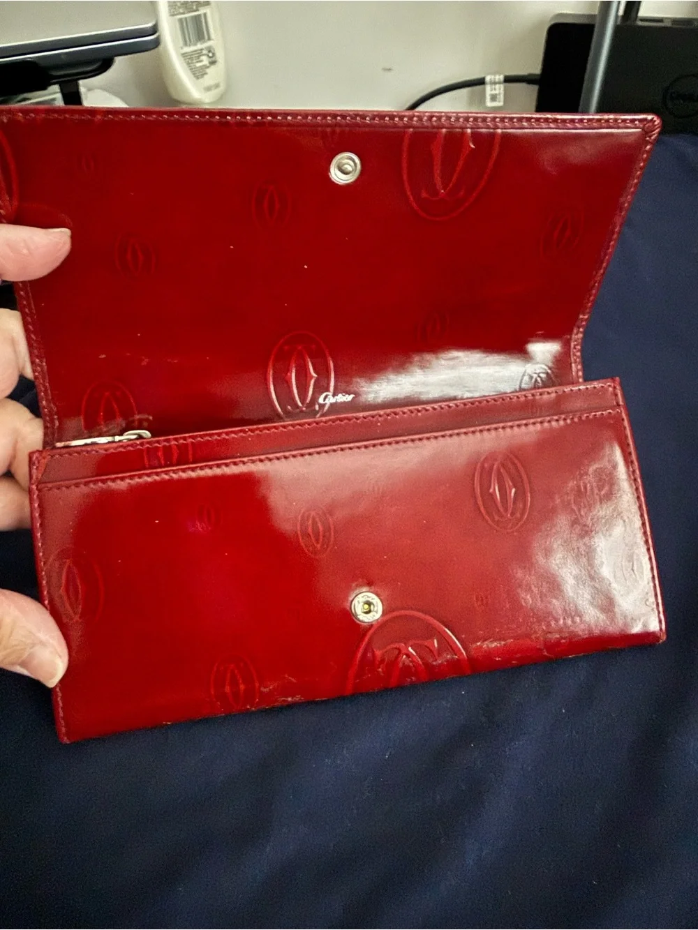 Cartier Red Patent Leather Long Wallet with Embossed Logos